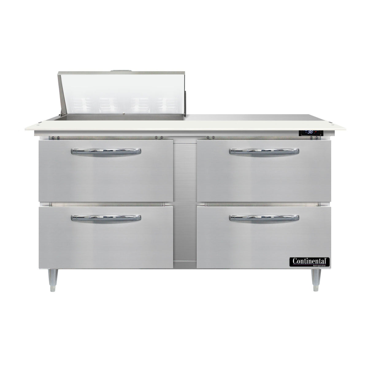 Continental Refrigerator D60N8C-D 60-Inch Sandwich & Salad Prep Table — 4 Drawers, 8 Pans, Stainless Steel Front