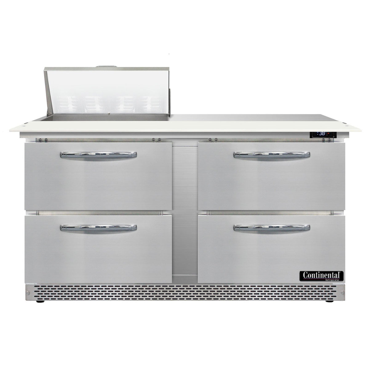 Continental Refrigerator D60N8C-FB-D 60-Inch Sandwich & Salad Prep Table — 4 Drawers, 8 Pans, Stainless Steel Front