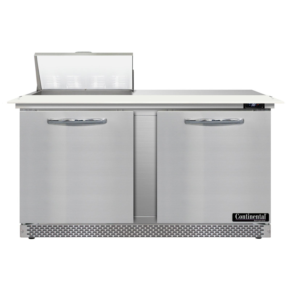 Continental Refrigerator D60N8C-FB 60-Inch Sandwich & Salad Prep Table — 2 Doors, 8 Pans, Stainless Steel Front