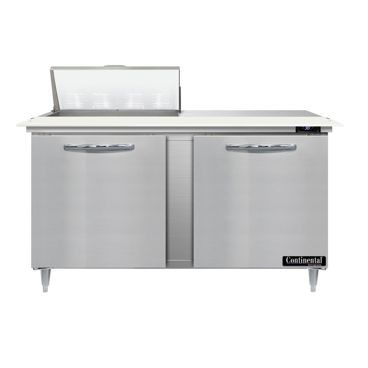 Continental Refrigerator D60N8C 60-Inch Sandwich & Salad Prep Table — 2 Doors, 8 Pans, Stainless Steel Front
