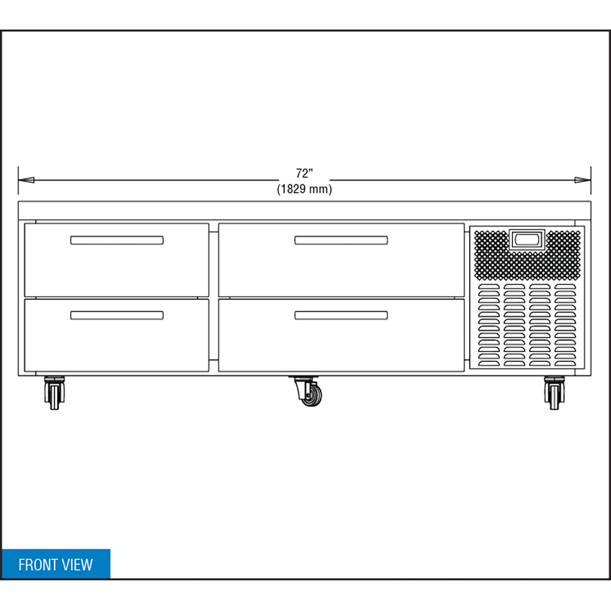 Continental Refrigerator D72GN 72-Inch Refrigerated Chef Base — 4 Drawers, Stainless Steel Exterior