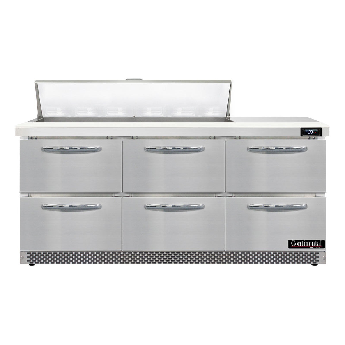 Continental Refrigerator D72N12-FB-D 72-Inch Sandwich & Salad Prep Table — 6 Drawers, 12 Pans, Stainless Steel Front