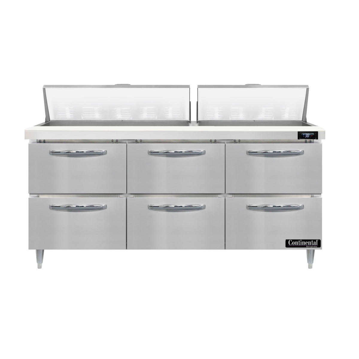 Continental Refrigerator D72N18-D 72-Inch Sandwich & Salad Prep Table — 6 Drawers, 18 Pans, Stainless Steel Front