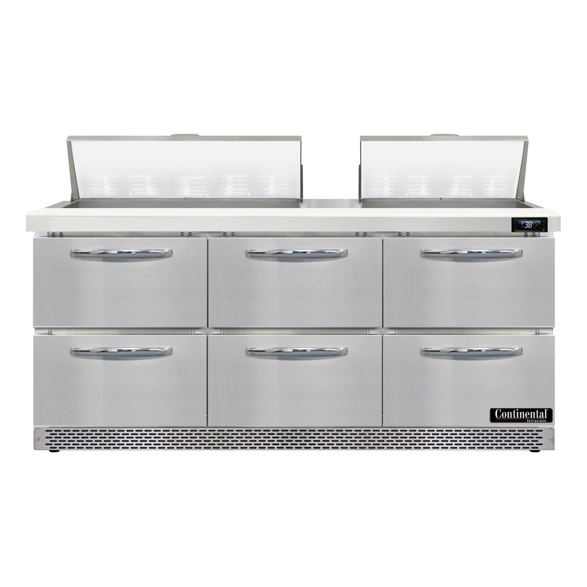 Continental Refrigerator D72N18-FB-D 72-Inch Sandwich & Salad Prep Table — 6 Drawers, 18 Pans, Stainless Steel Front