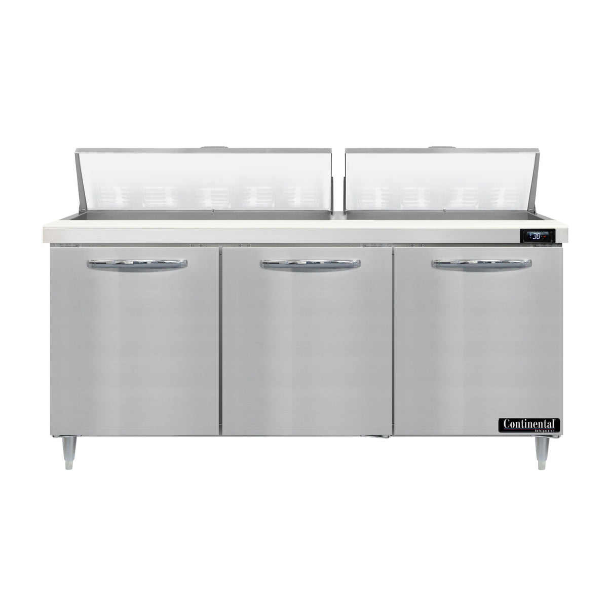 Continental Refrigerator D72N18 72-Inch Sandwich & Salad Prep Table — 3 Doors, 18 Pans, Stainless Steel Front