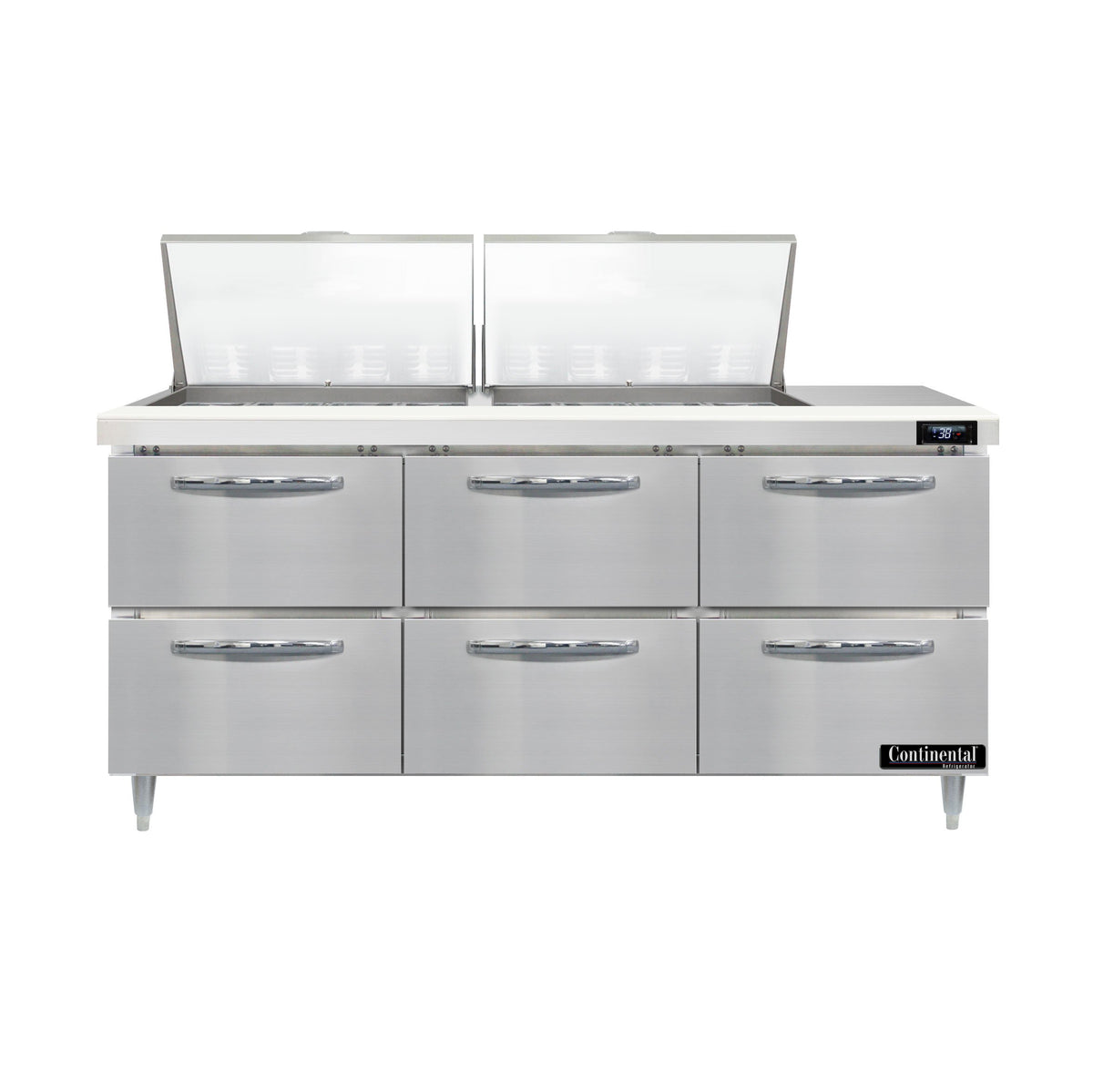 Continental Refrigerator D72N24M-D 72-Inch Mega Top Sandwich & Salad Prep Table — 6 Drawers, 24 Pans, Stainless Steel Front
