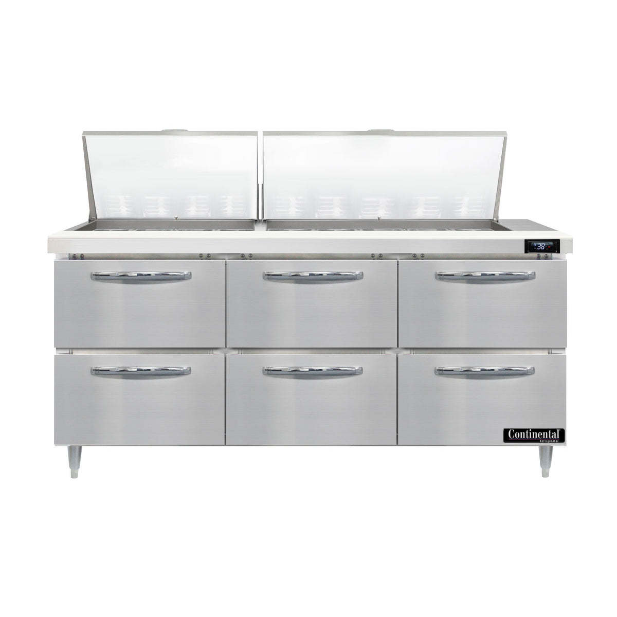 Continental Refrigerator D72N27M-D 72-Inch Mega Top Sandwich & Salad Prep Table — 6 Drawers, 27 Pans, Stainless Steel Front