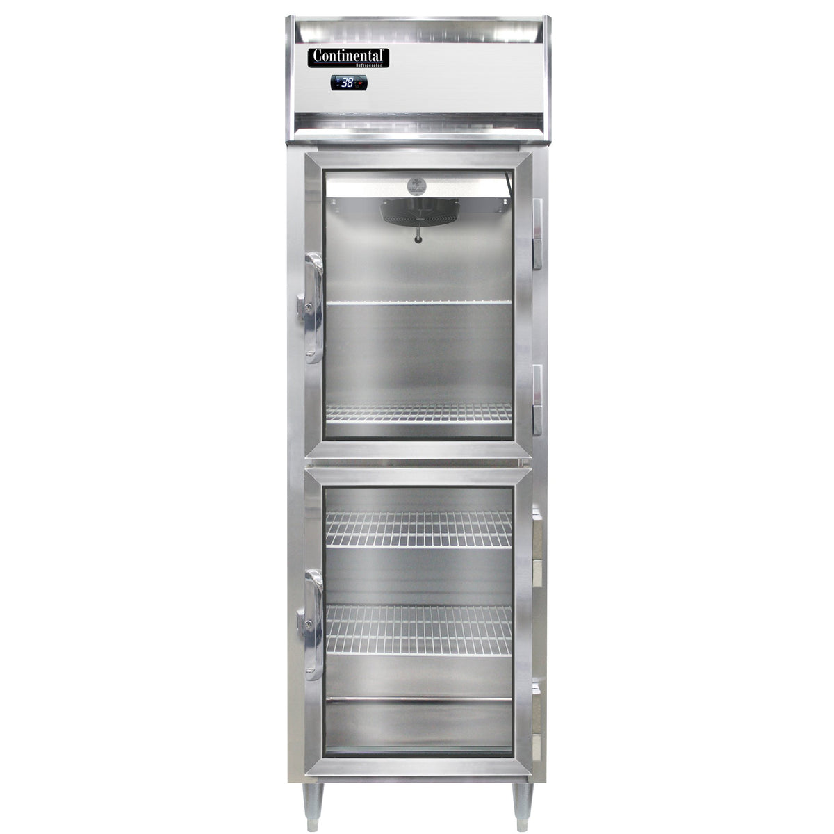 Continental Refrigerator D1RSNGDHD 26-Inch Reach-In Glass Door Refrigerator — 2 Doors, Stainless Steel Front