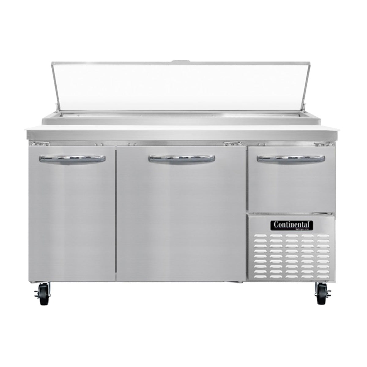 Continental Refrigerator PA60N 60-Inch Pizza Prep Table — 3 doors, Stainless Steel Front