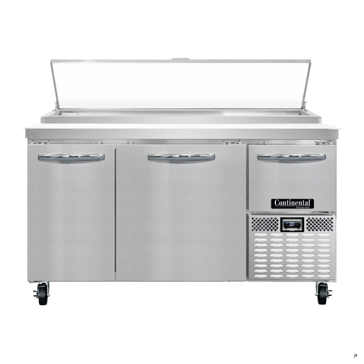 Continental Refrigerator PA60N 60-Inch Pizza Prep Table — 3 doors, Stainless Steel Front