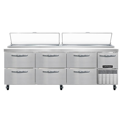 Continental Refrigerator PA93N-D 93-Inch Pizza Prep Table — 6 Drawers, Stainless Steel Front