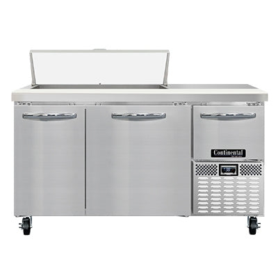 Continental Refrigerator RA60N10 60-Inch Sandwich & Salad Prep Table — 3 doors, 10 Pans, Stainless Steel Front