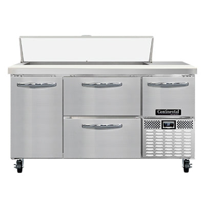 Continental Refrigerator RA60N12-D 60-Inch Sandwich & Salad Prep Table — 4 Drawers, 12 Pans, Stainless Steel Front