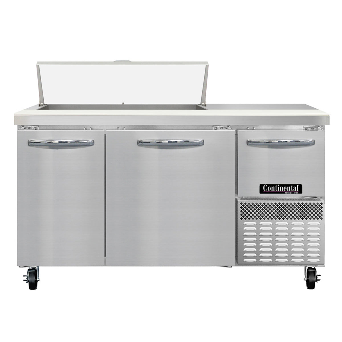 Continental Refrigerator RA60SN10 60-Inch Sandwich & Salad Prep Table — 3 doors, 10 Pans, Stainless Steel Front