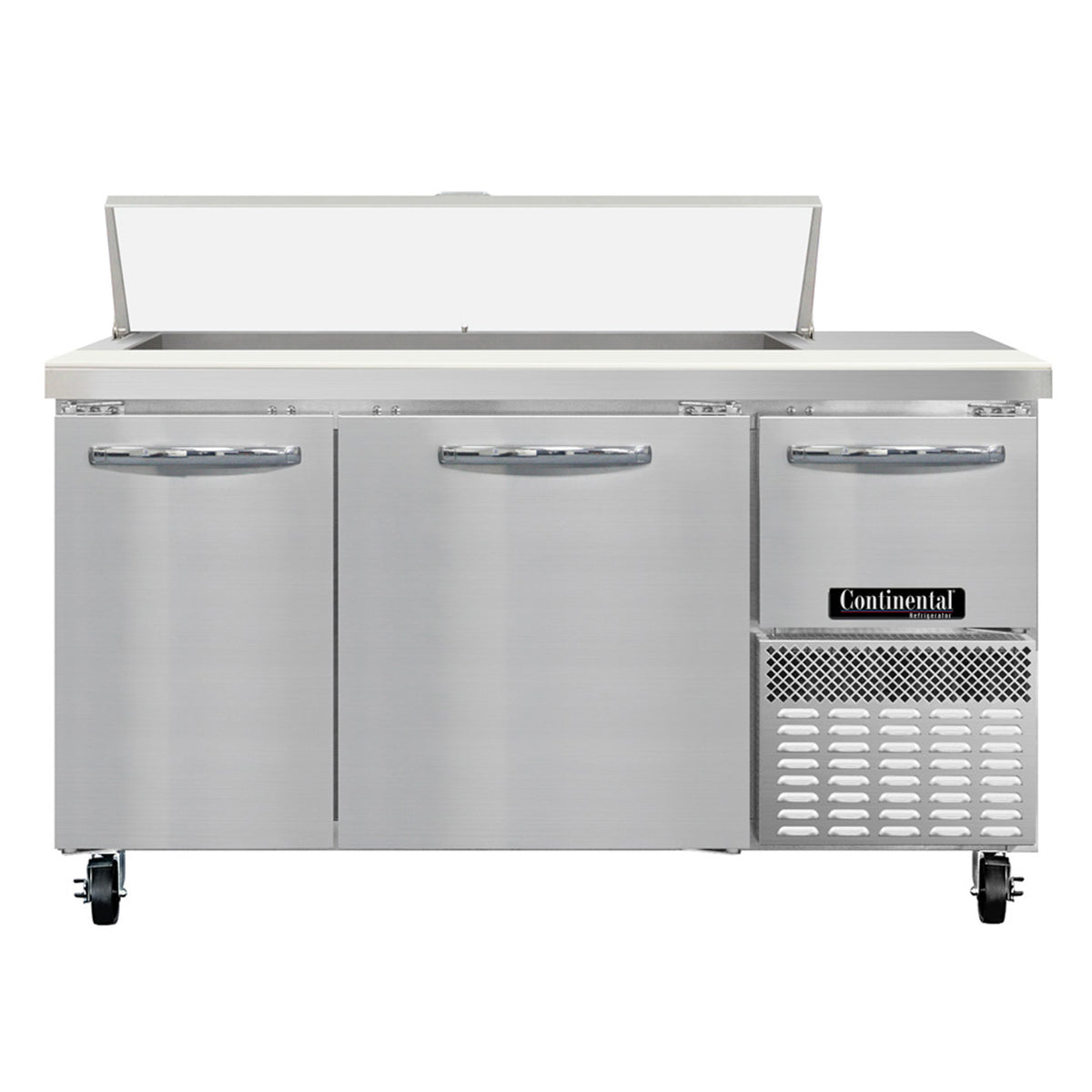 Continental Refrigerator RA60SN12 60-Inch Sandwich & Salad Prep Table — 3 doors, 12 Pans, Stainless Steel Front