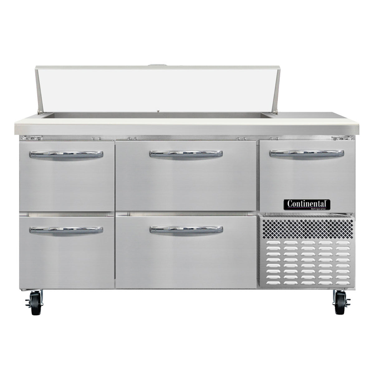 Continental Refrigerator RA60SN12-D 60-Inch Sandwich & Salad Prep Table — 4 drawers, 12 Pans, Stainless Steel Front
