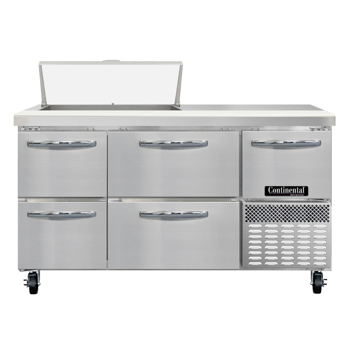 Continental Refrigerator RA60SN8-D 60-Inch Sandwich & Salad Prep Table — 4 drawers, 8 Pans, Stainless Steel Front