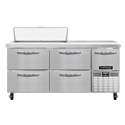 Continental Refrigerator RA68N10-D 68-Inch Sandwich & Salad Prep Table — 4 Drawers, 10 Pans, Stainless Steel Front