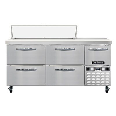 Continental Refrigerator RA68N12-D 68-Inch Sandwich & Salad Prep Table — 4 Drawers, 12 Pans, Stainless Steel Front