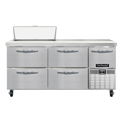 Continental Refrigerator RA68N8-D 68-Inch Sandwich & Salad Prep Table — 4 Drawers, 8 Pans, Stainless Steel Front