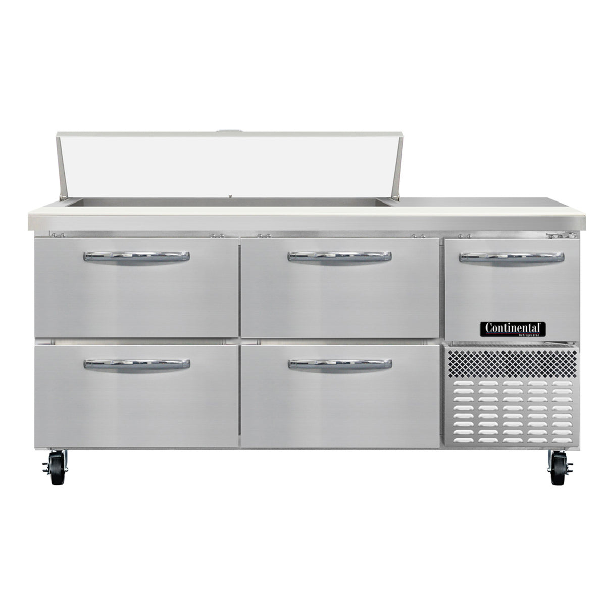 Continental Refrigerator RA68SN12-D 68-Inch Sandwich & Salad Prep Table — 4 drawers, 12 Pans, Stainless Steel Front