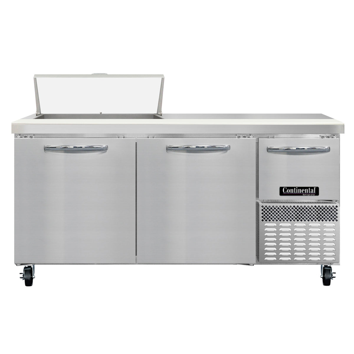 Continental Refrigerator RA68SN8 68-Inch Sandwich & Salad Prep Table — 3 doors, 8 Pans, Stainless Steel Front