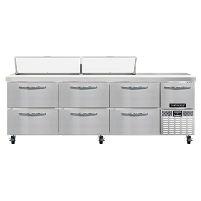Continental Refrigerator RA93N18-D 93-Inch Sandwich & Salad Prep Table — 6 Drawers, 18 Pans, Stainless Steel Front