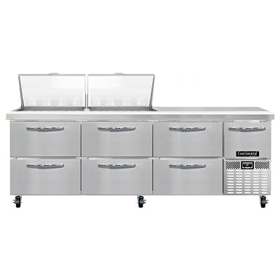 Continental Refrigerator RA93N24M-D 93-Inch Mega Top Sandwich & Salad Prep Table — 6 Drawers, 24 Pans, Stainless Steel Front