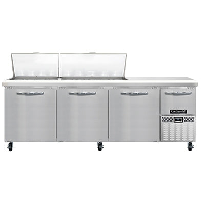 Continental Refrigerator RA93N27M 93-Inch Mega Top Sandwich & Salad Prep Table — 4 doors, 27 Pans, Stainless Steel Front