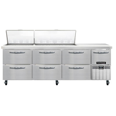 Continental Refrigerator RA93N30M-D 93-Inch Mega Top Sandwich & Salad Prep Table — 6 Drawers, 30 Pans, Stainless Steel Front