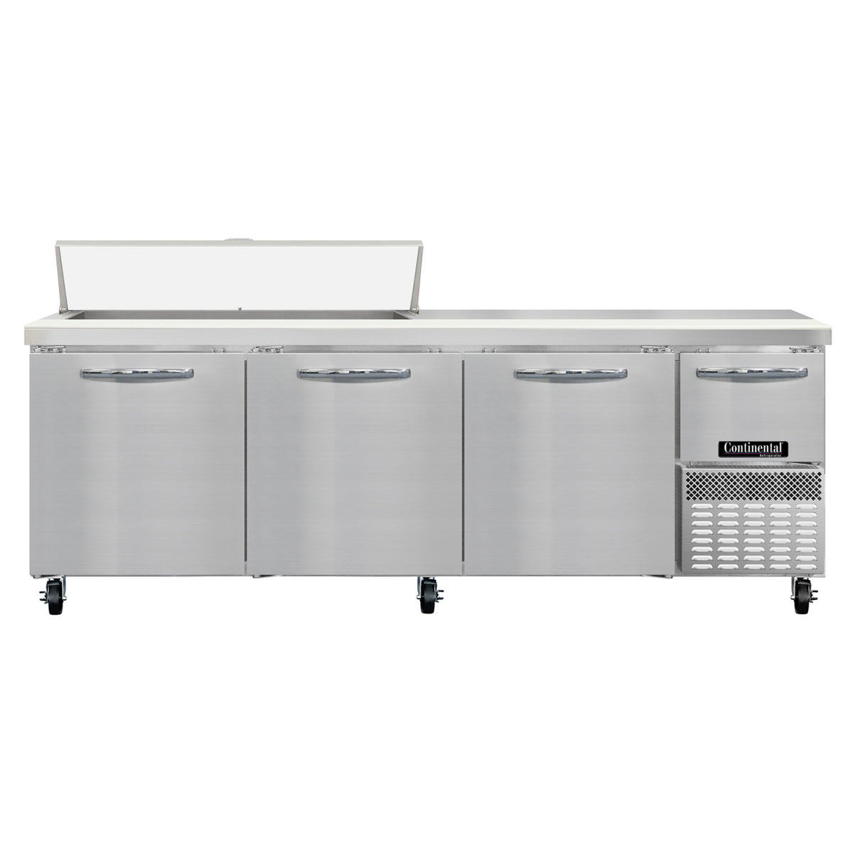 Continental Refrigerator RA93SN12 93-Inch Sandwich & Salad Prep Table — 4 doors, 12 Pans, Stainless Steel Front