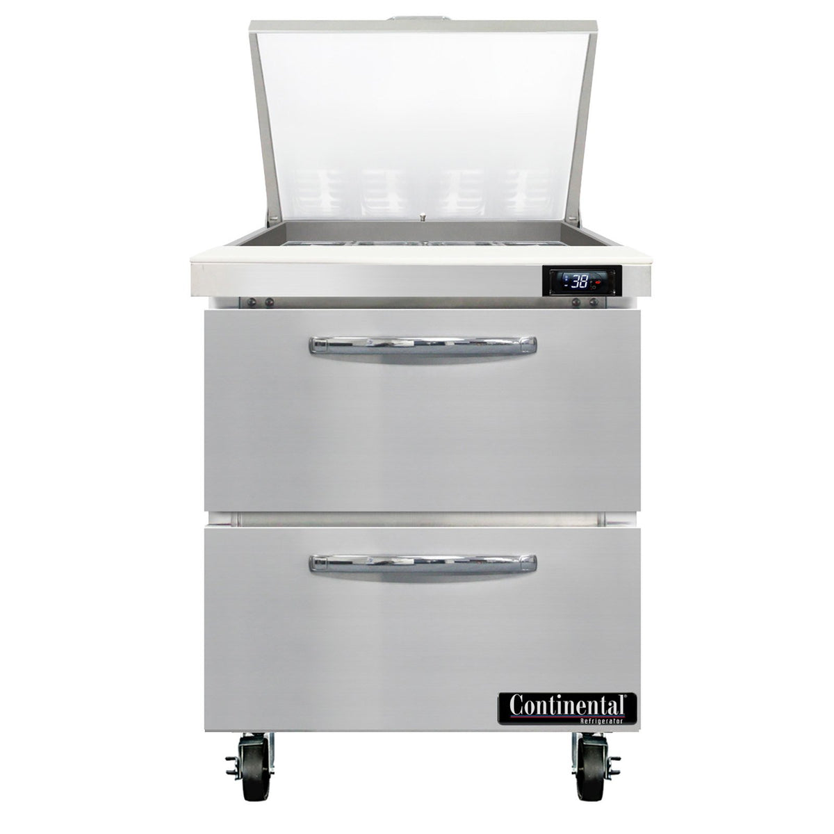 Continental Refrigerator SW27N12M-D 27.5-Inch Mega Top Sandwich & Salad Prep Table — 2 Drawers, 12 Pans, Stainless Steel Front