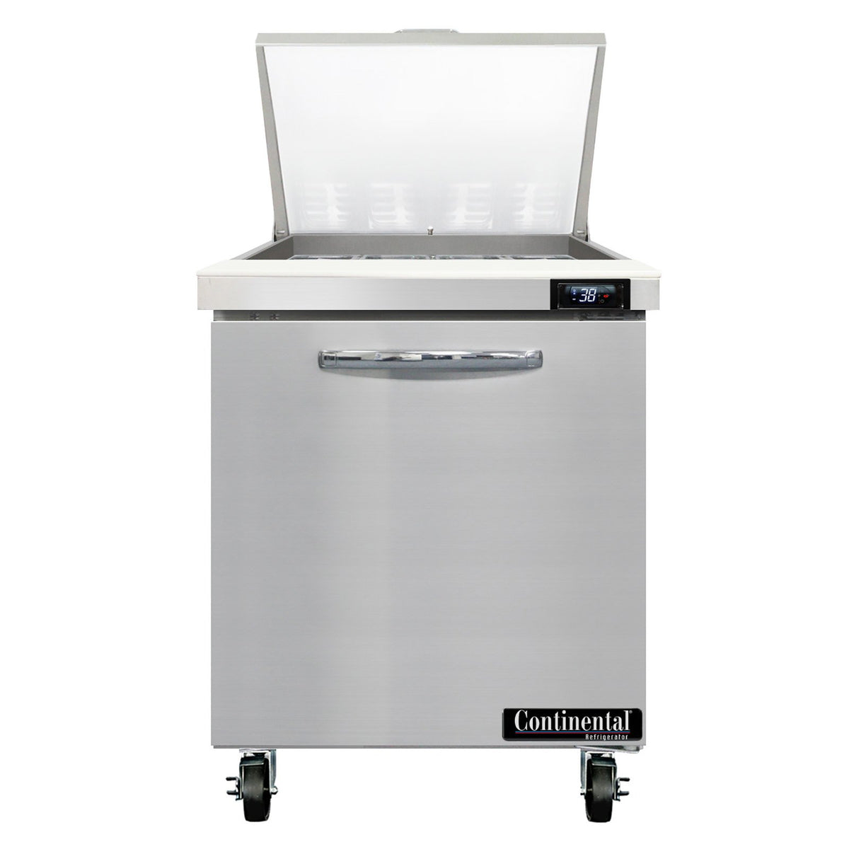 Continental Refrigerator SW27N12M 27.5-Inch Mega Top Sandwich & Salad Prep Table — 1 Doors, 12 Pans, Stainless Steel Front