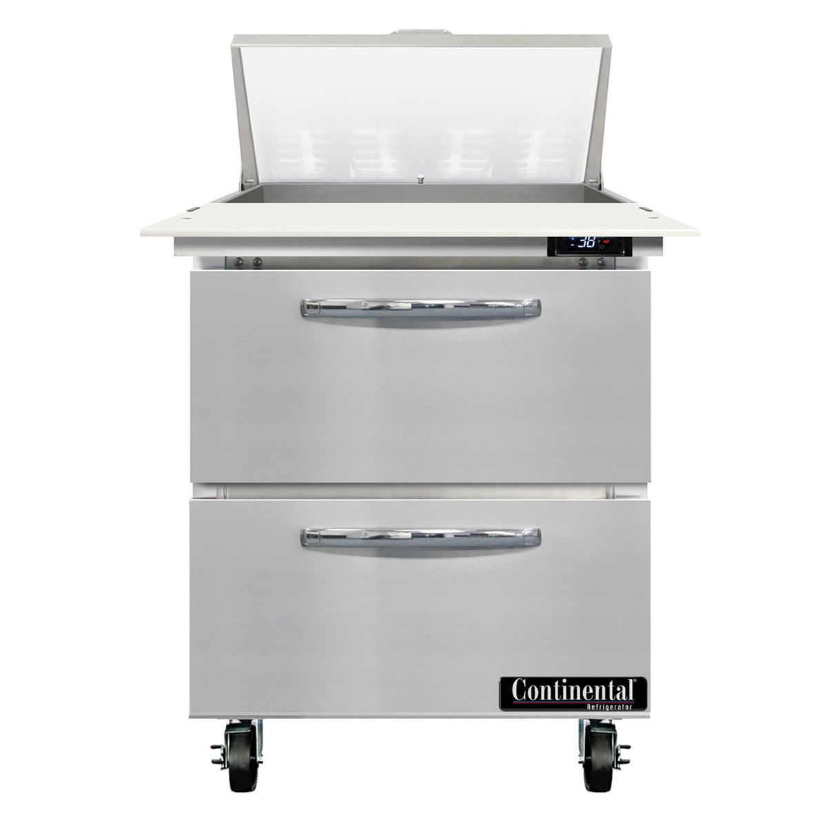 Continental Refrigerator SW27N8C-D 27.5-Inch Sandwich & Salad Prep Table — 2 Drawers, 8 Pans, Stainless Steel Front