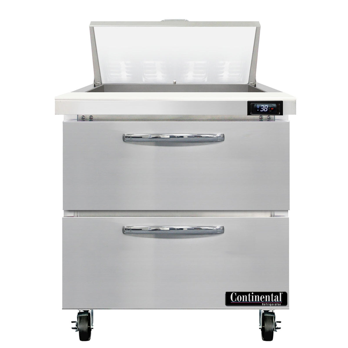 Continental Refrigerator SW32N8-D 32-Inch Sandwich & Salad Prep Table — 2 Drawers, 8 Pans, Stainless Steel Front