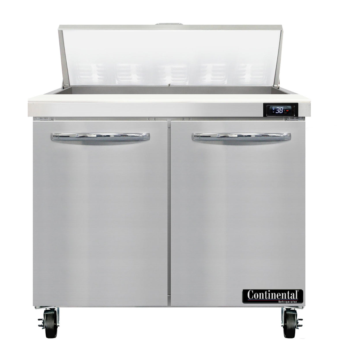 Continental Refrigerator SW36N10 36-Inch Sandwich & Salad Prep Table — 2 Doors, 10 Pans, Stainless Steel Front