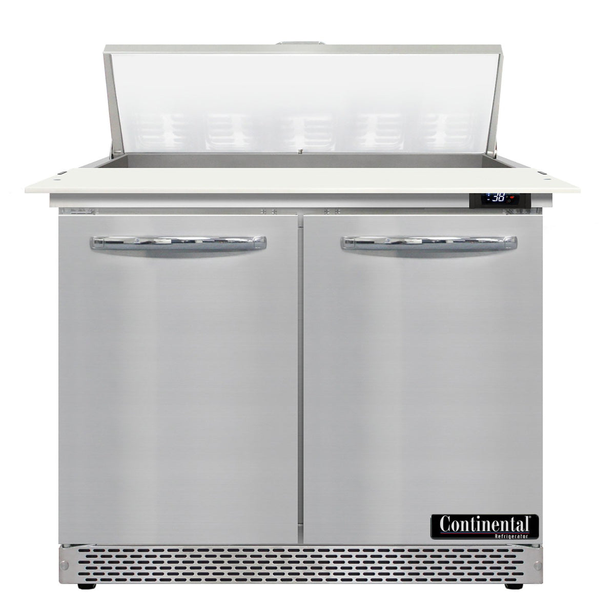 Continental Refrigerator SW36N10C-FB 36-Inch Sandwich & Salad Prep Table — 2 Doors, 10 Pans, Stainless Steel Front