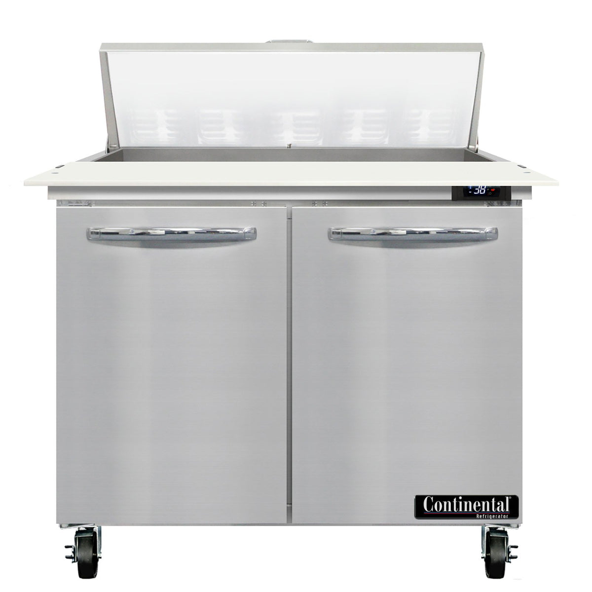 Continental Refrigerator SW36N10C 36-Inch Sandwich & Salad Prep Table — 2 Doors, 10 Pans, Stainless Steel Front