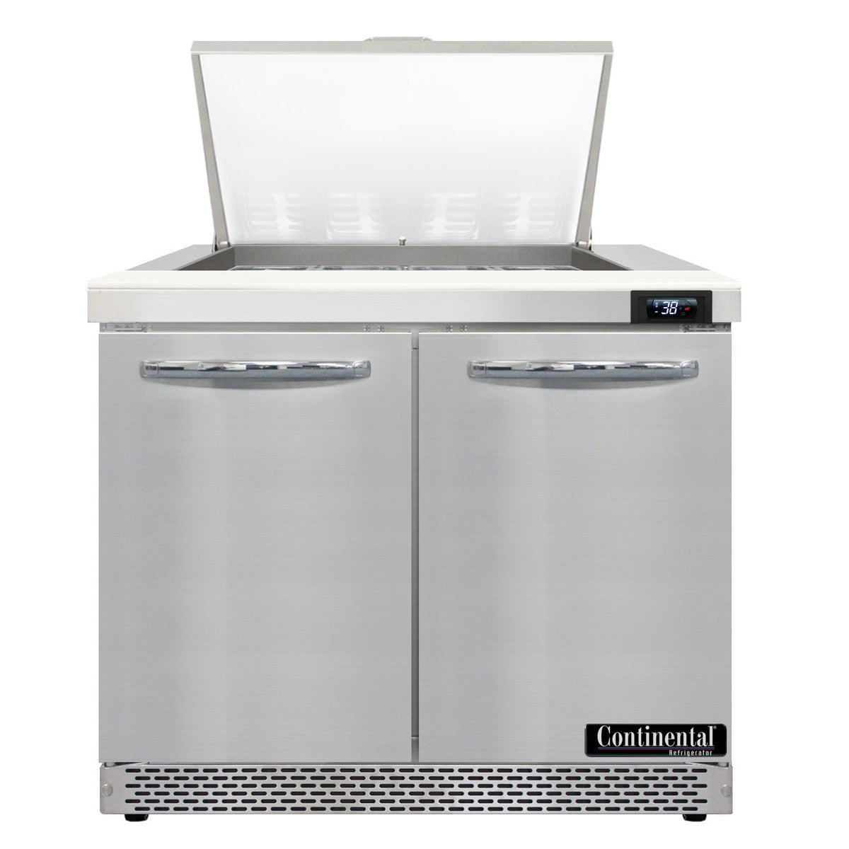 Continental Refrigerator SW36N12M-FB 36-Inch Mega Top Sandwich & Salad Prep Table — 2 Doors, 12 Pans, Stainless Steel Front