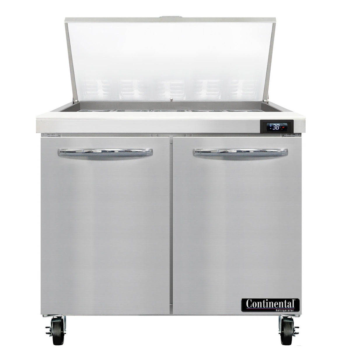 Continental Refrigerator SW36N15M 36-Inch Mega Top Sandwich & Salad Prep Table — 2 Doors, 15 Pans, Stainless Steel Front