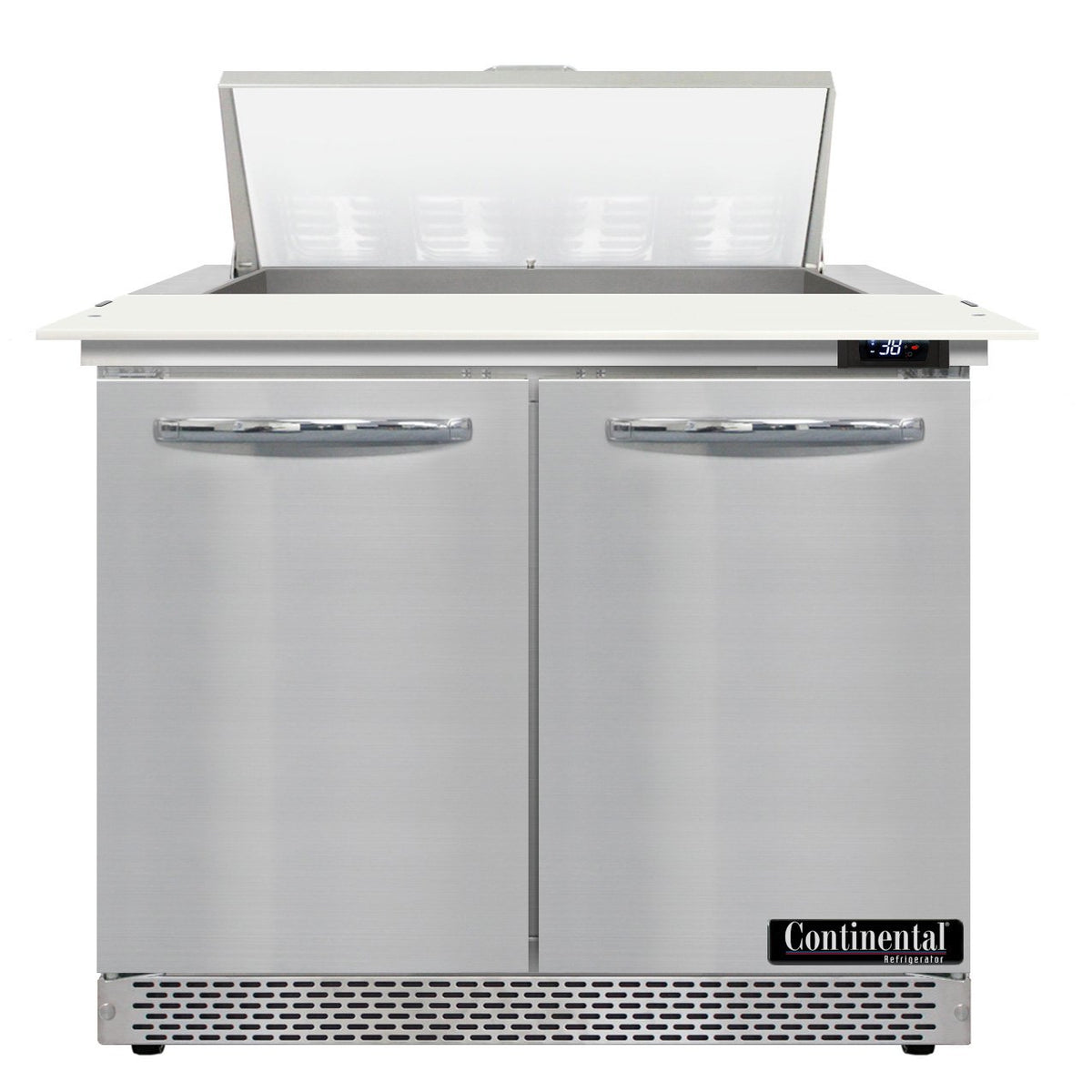 Continental Refrigerator SW36N8C-FB 36-Inch Sandwich & Salad Prep Table — 2 Doors, 8 Pans, Stainless Steel Front