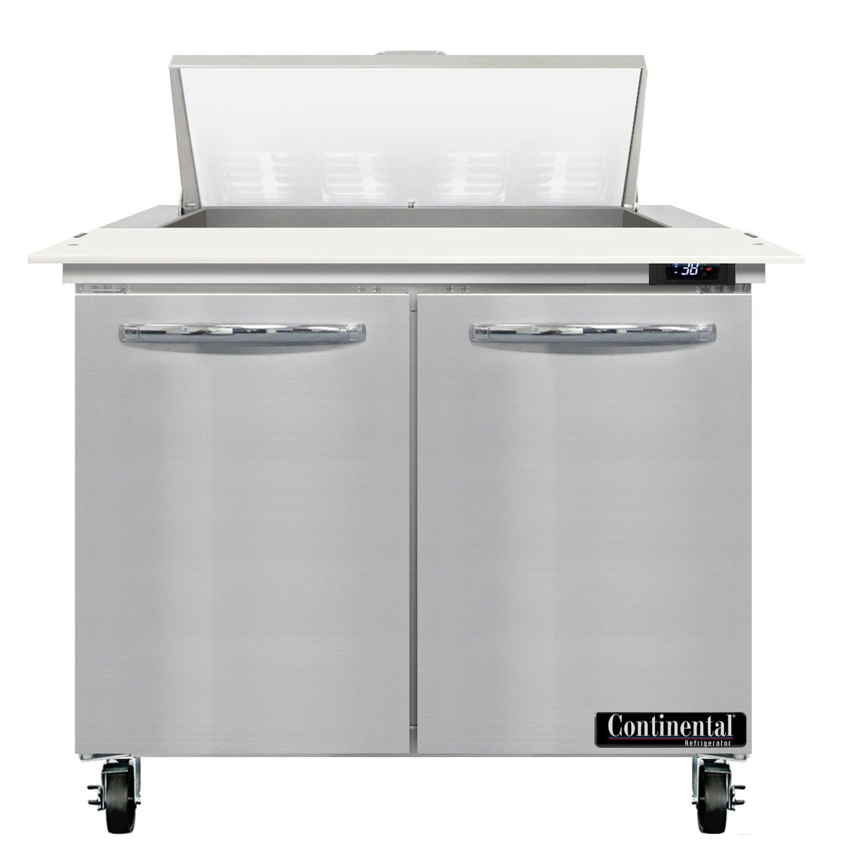 Continental Refrigerator SW36N8C 36-Inch Sandwich & Salad Prep Table — 2 Doors, 8 Pans, Stainless Steel Front