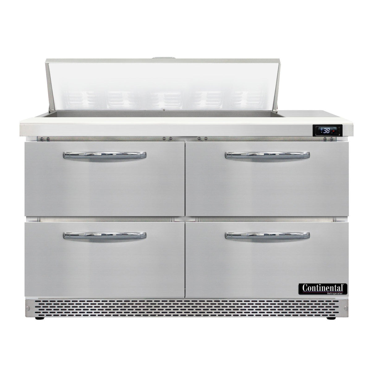 Continental Refrigerator SW48N10-FB-D 48-Inch Sandwich & Salad Prep Table — 4 Drawers, 10 Pans, Stainless Steel Front