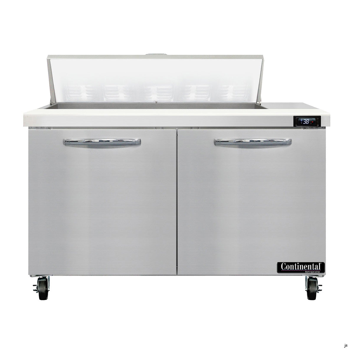 Continental Refrigerator SW48N10 48-Inch Sandwich & Salad Prep Table — 2 Doors, 10 Pans, Stainless Steel Front