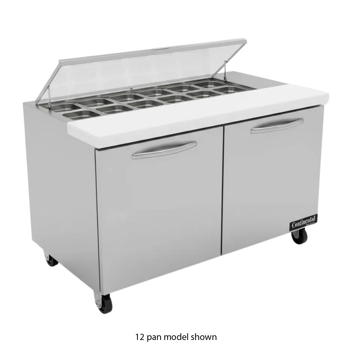 Continental Refrigerator SW48N10 48-Inch Sandwich & Salad Prep Table — 2 Doors, 10 Pans, Stainless Steel Front