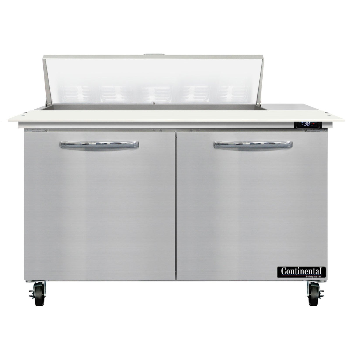 Continental Refrigerator SW48N10C 48-Inch Sandwich & Salad Prep Table — 2 Doors, 10 Pans, Stainless Steel Front