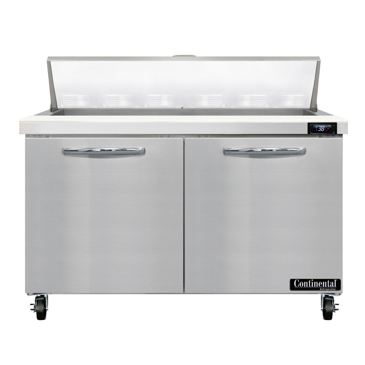 Continental Refrigerator SW48N12 48-Inch Sandwich & Salad Prep Table — 2 Doors, 12 Pans, Stainless Steel Front