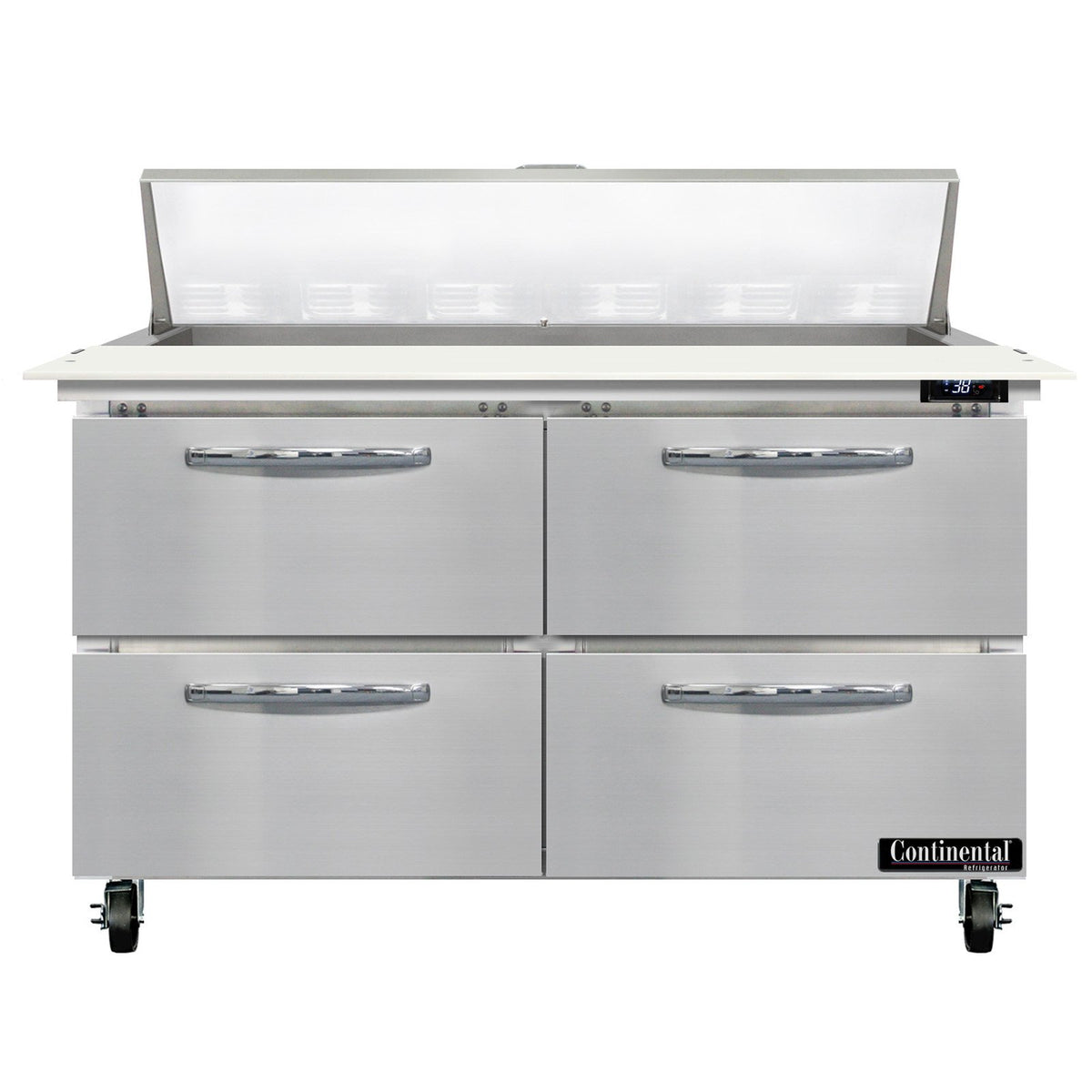 Continental Refrigerator SW48N12C-D 48-Inch Sandwich & Salad Prep Table — 4 Drawers, 12 Pans, Stainless Steel Front