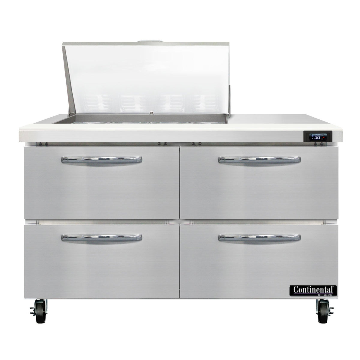 Continental Refrigerator SW48N12M-D 48-Inch Mega Top Sandwich & Salad Prep Table — 4 Drawers, 12 Pans, Stainless Steel Front