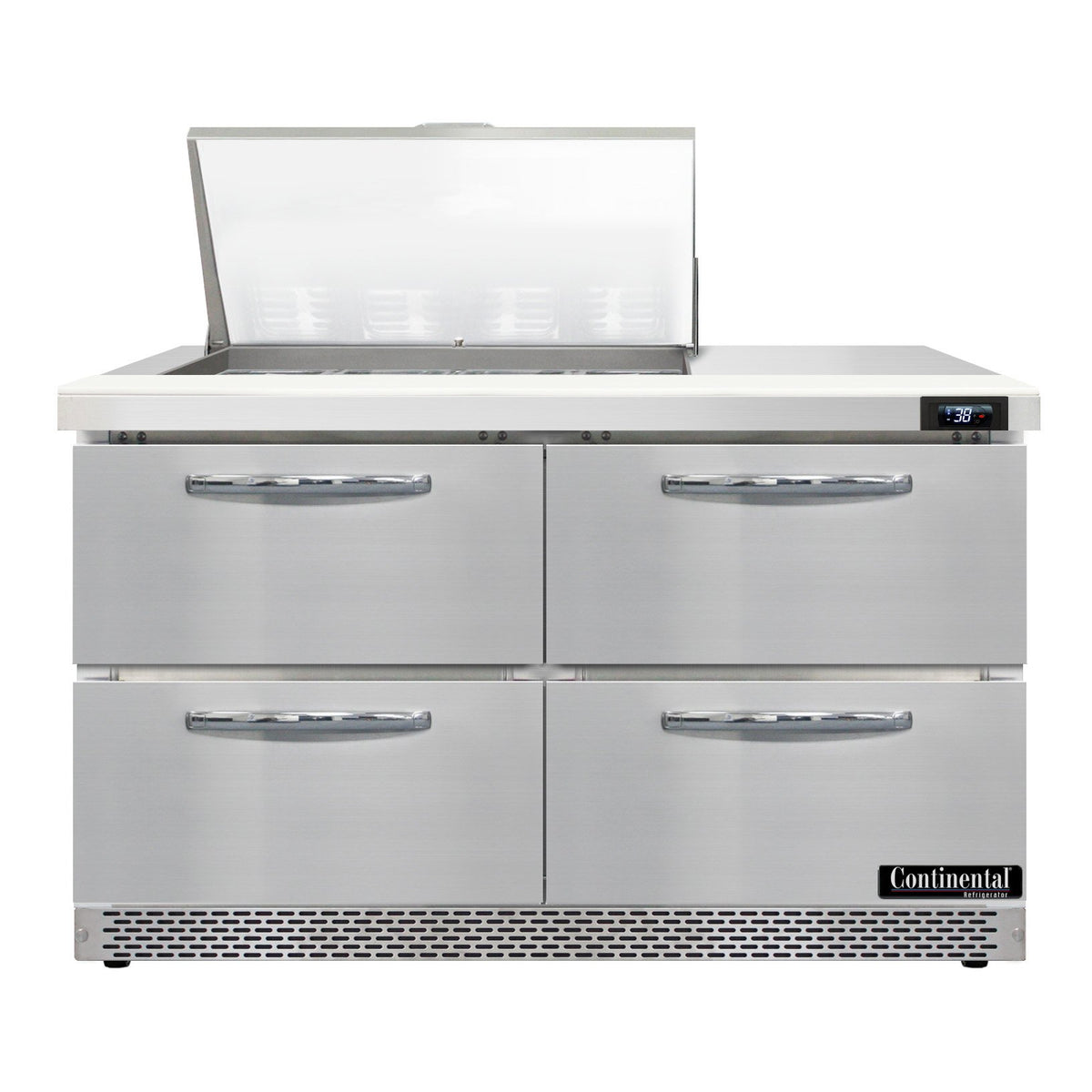 Continental Refrigerator SW48N12M-FB-D 48-Inch Mega Top Sandwich & Salad Prep Table — 4 Drawers, 12 Pans, Stainless Steel Front